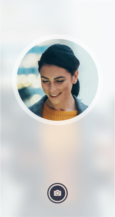 Illustration of a woman looking at a smartphone through a smartphone camera - Liveness Detection for Selfie Verification