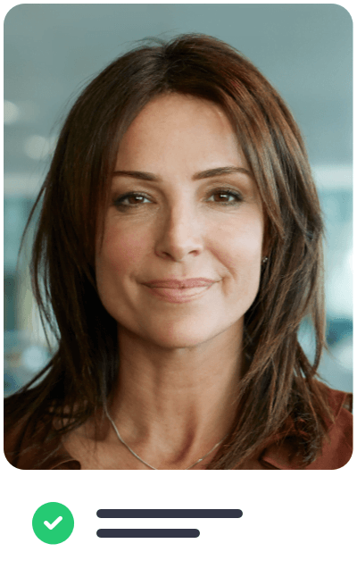 Passport photo of an attractive brunette woman. Ekyc