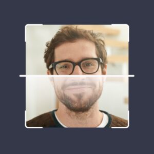 Illustration showing a man undergoing a facial recognition scan. Identity verification software. Active liveness and passive liveness checks. Telecom compliance services, telecom fraud prevention