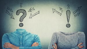 Aggravated Identity Fraud: An image of a person with a question mark and another with an exclamation point to represent fraud.