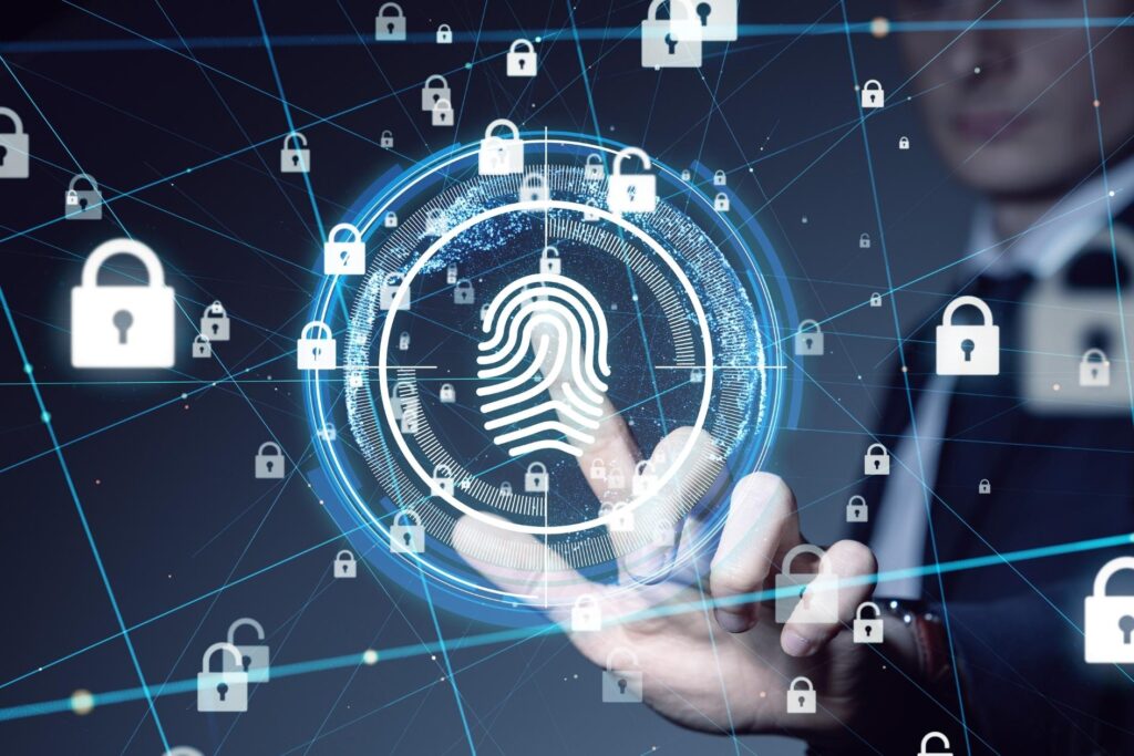 Someone making use of fingerprint scanning to open their account.
