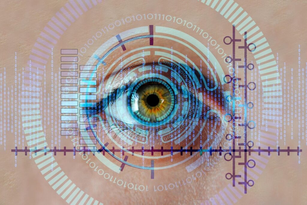 A person using iris scanning.