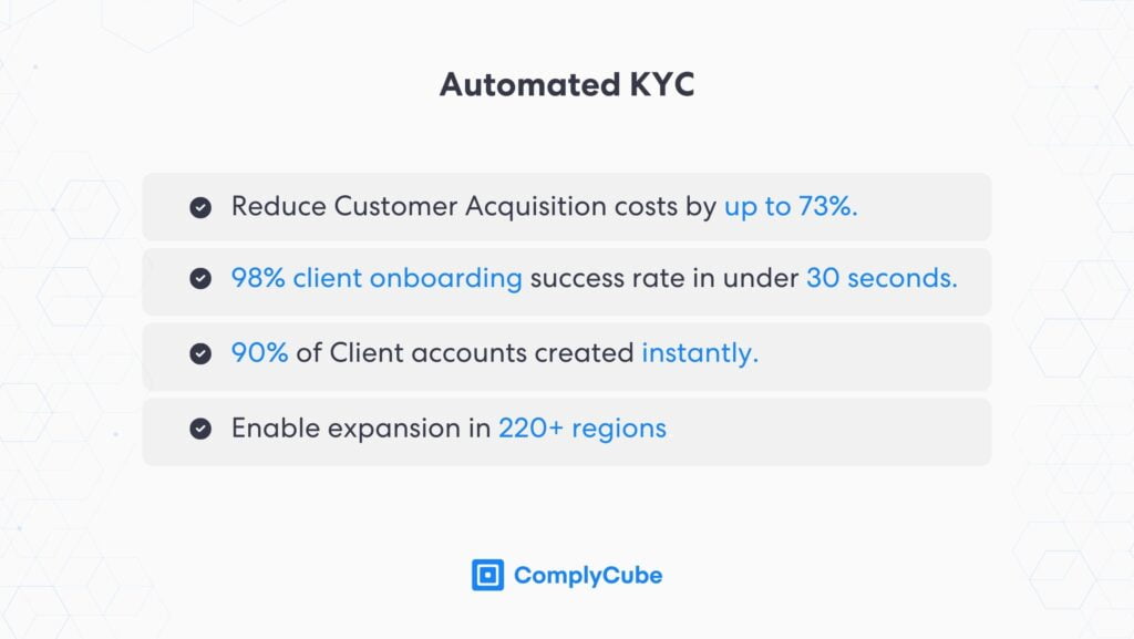 Automated kyc verification advantages stats | Complycube How automated kyc can improve efficiency in your business