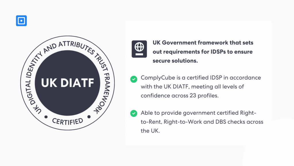 Marco de confianza para la identidad digital y los atributos en el Reino Unido | Complycube Marco de identidad y atributos digitales del Reino Unido (DIATF)