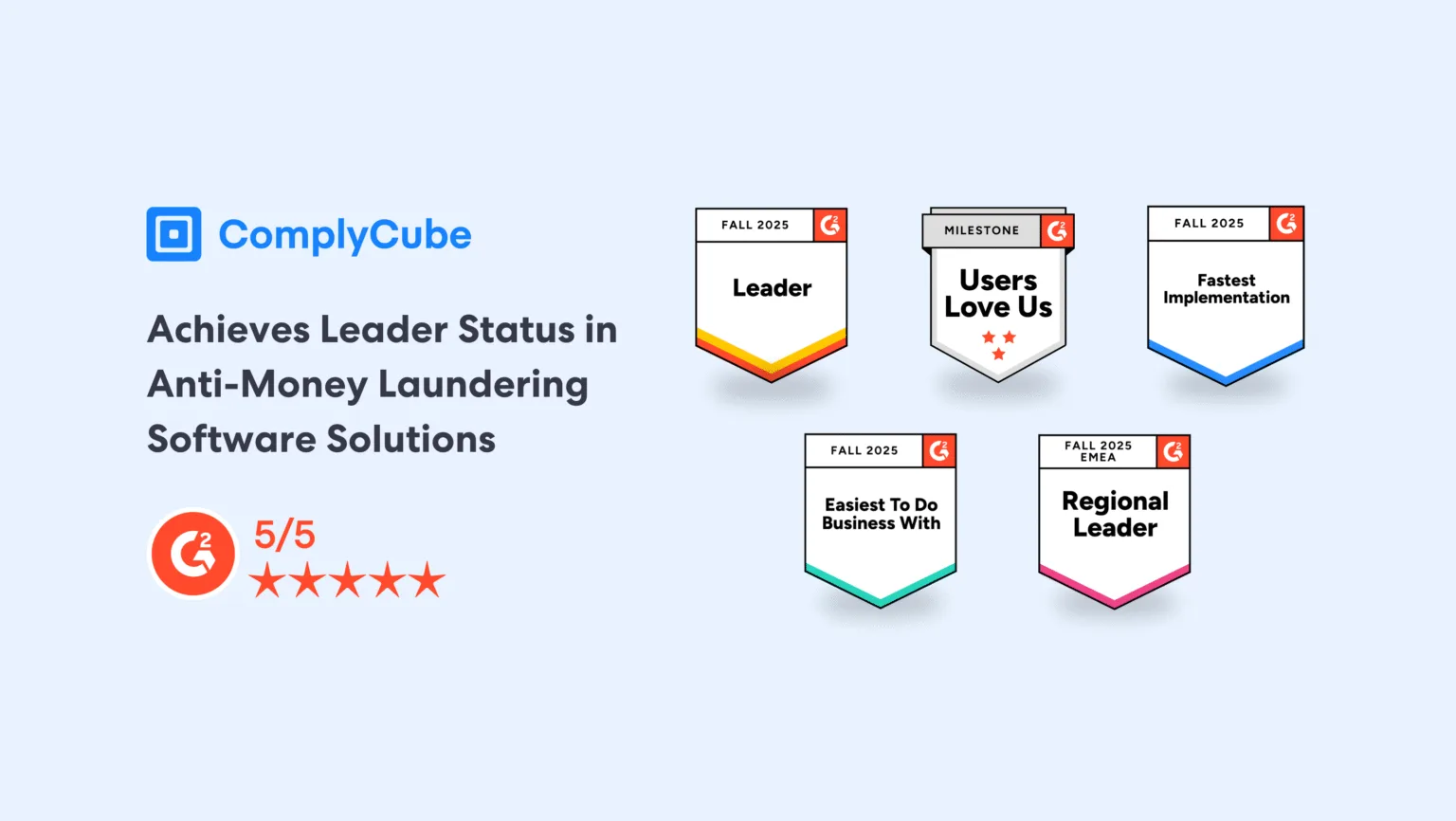 G2 Fall Reports 2025 3 | Complycube Complycube achieves leader status in anti money laundering software solutions in g2 2025 fall reports | complycube