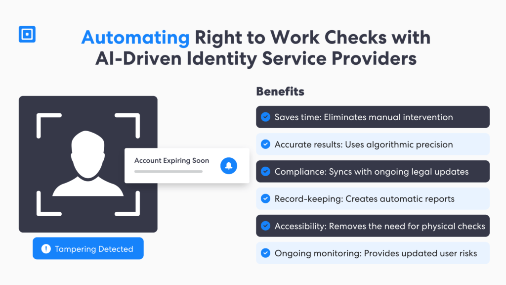 Automating right to work checks enables employers to streamline document collection and validation As a consequence the job hiring process will be quicker compliant and secure enhancing employed workers satisfaction and retention rates