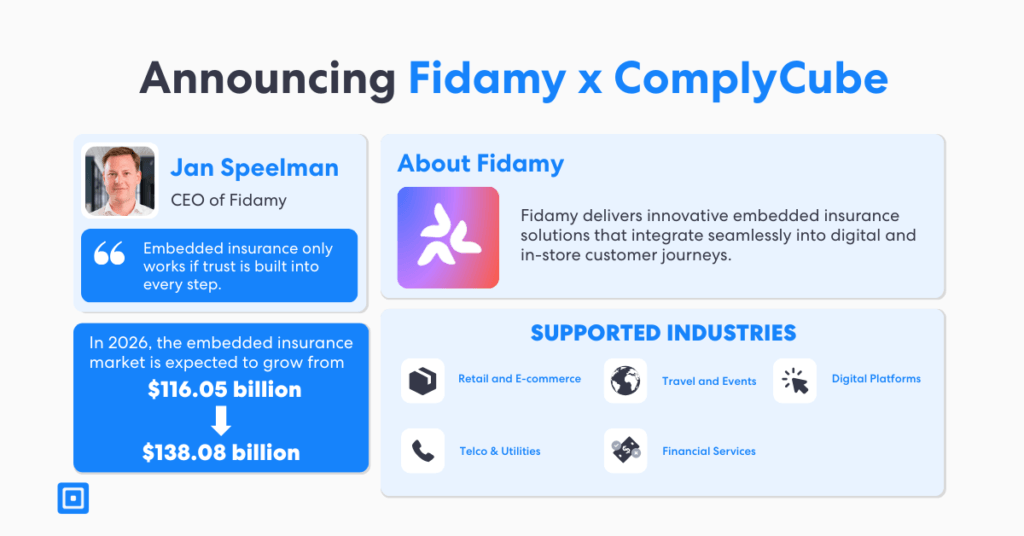 Annonce du partenariat fidamy x complycube visant à accélérer l'adoption de l'assurance intégrée et de l'assurance conforme à travers l'Europe
