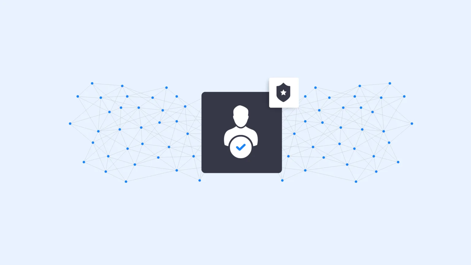 Enhancingsecurityandstreamliningonboardingwithdigitalidentitysolutions header | Complycube Illustration of a verified user icon with a shield over connected network nodes representing digital identity solutions a digital identity check and digital identity validation for secure onboarding
