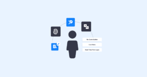 Illustration of a user surrounded by identity verification icons and labels no code builder live rules and real time flow logic representing a kyc workflow tool and kyc workflow orchestration tool for automated onboarding decisions and adaptive risk checks kyc workflow orchestration in a single flow