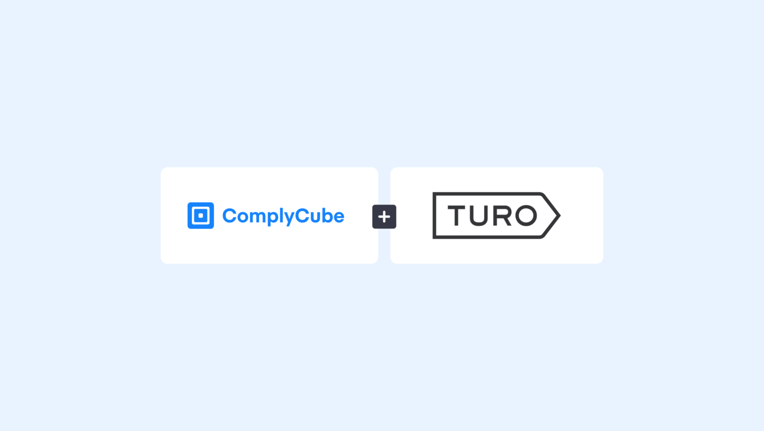 Das Logo der Partnerschaft zwischen Complycube und Turo hebt die Identitätsprüfung und Betrugsprävention für sicheres Peer-to-Peer-Carsharing hervor.