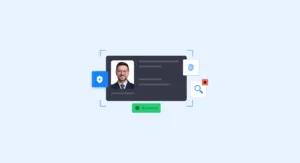Identity verification illustration a dark card with a portrait photo status badges and icons for security features including a green id verified badge | complycube | complycube