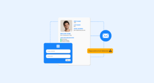 Illustration of a signup flow using email intelligence email risk scoring and email risk assessment to identify disposable emails analyze risk signals and prevent suspicious account creation | complycube