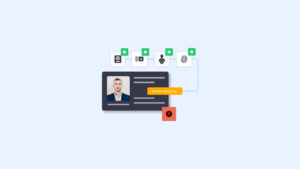 Signaux critiques de détection de fraude KYC | Complycube Flux de travail de détection de fraude KYC montrant les contrôles d'identité des documents et les vérifications biométriques alimentant une alerte de révision requise, compatible avec les logiciels de filtrage AML et l'évaluation des risques clients | complycube