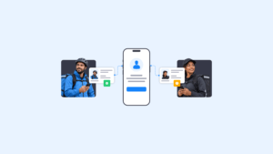 Changes in Right to Work Digital Identity Checks for Gig Platforms | Complycube Two gig workers connected to one platform account illustrating the identity challenge behind gig economy right to work compliance | complycube