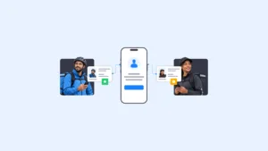 Changes in Right to Work Digital Identity Checks for Gig Platforms | Complycube Two gig workers connected to one platform account illustrating the identity challenge behind gig economy right to work compliance | complycube