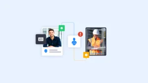 Visual showing a checked contractor and a different worker on site highlighting why businesses must verify contractor identity when the person doing the work changes | complycube | complycube