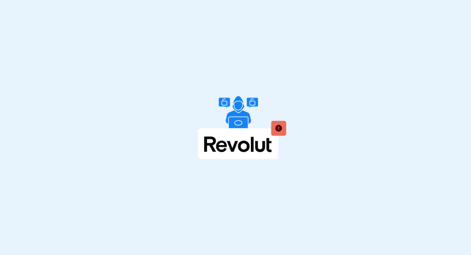 Illustration of a hacker above the revolut logo with warning and unlocked padlock icons representing the revolut cyber attack and exposed customer data | complycube