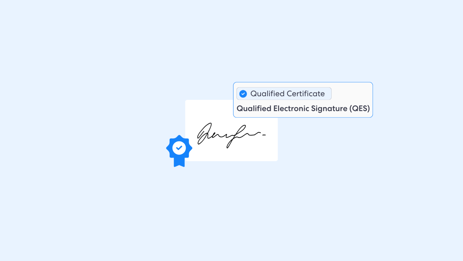 Zertifikat mit blauem Band und der Aufschrift „Qualifizierte elektronische Signatur (QES)“ sowie dem Label „Qualifiziertes Zertifikat“ | complycube