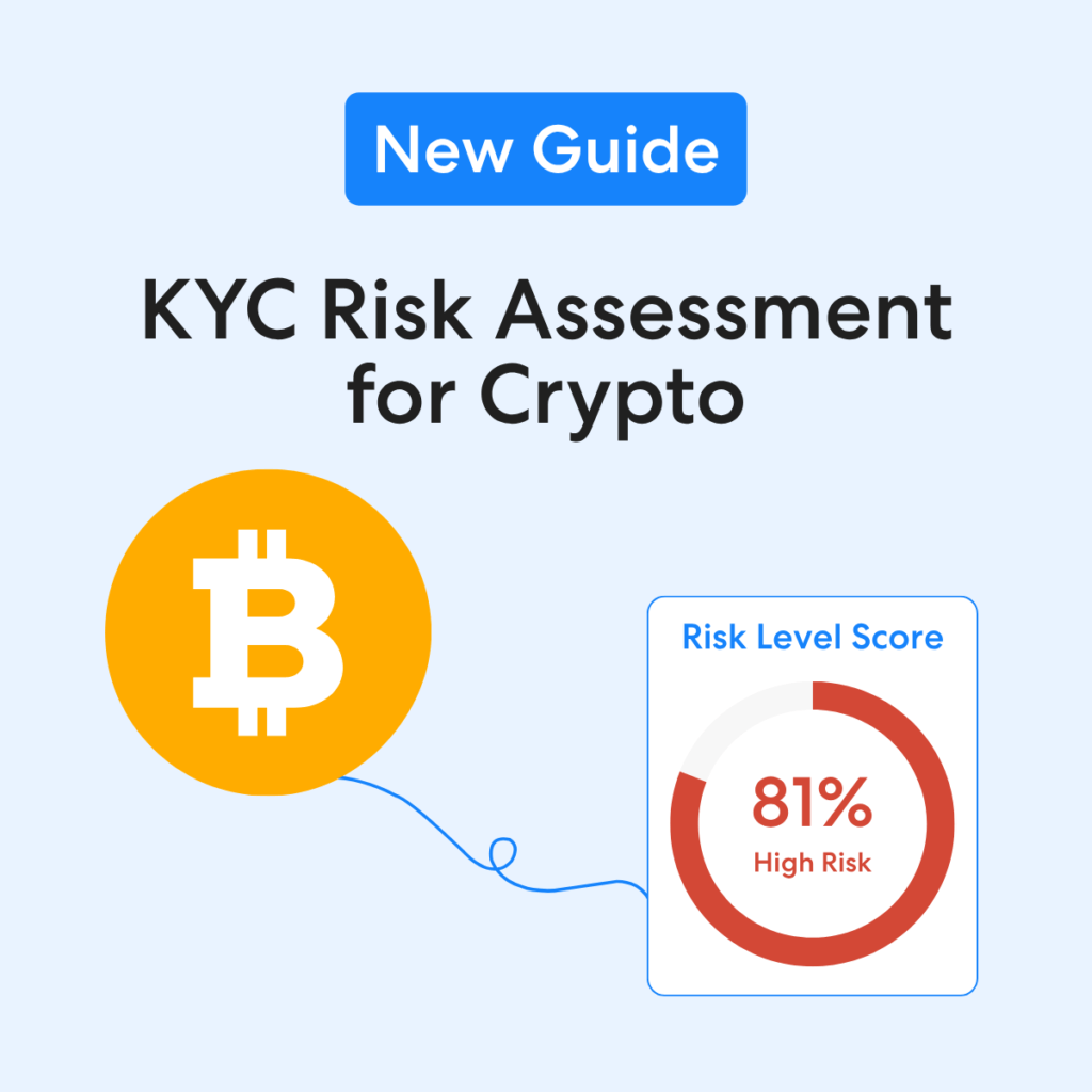 Risk Assessment Crypto | Complycube Image for new guide titled kyc risk assessment for crypto Accompanied by bitcoin logo and risk scoring graphic | complycube
